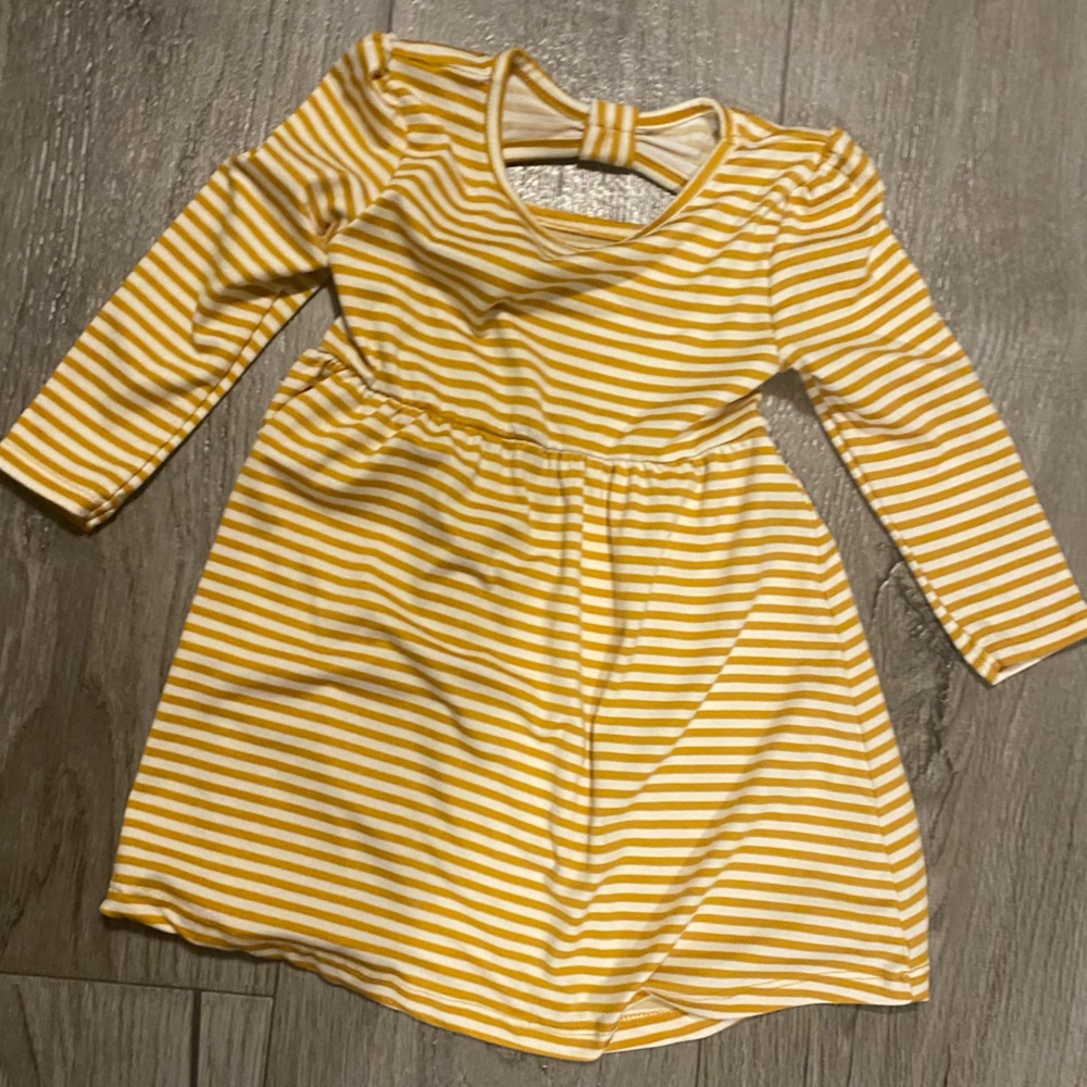Charming Yellow Striped Long Sleeve Dress for Kids